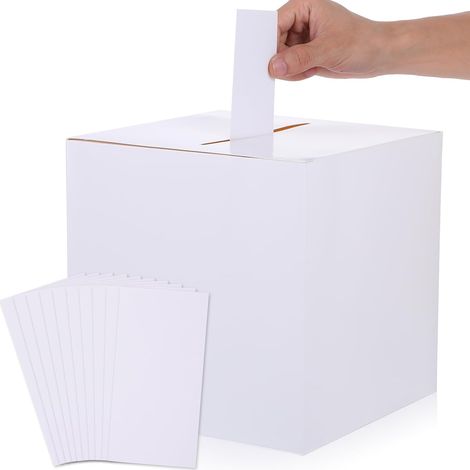 White wedding card box 24 x 24 cm with slot for 10 greeting cards for wedding receptions, party decoration (1/5)