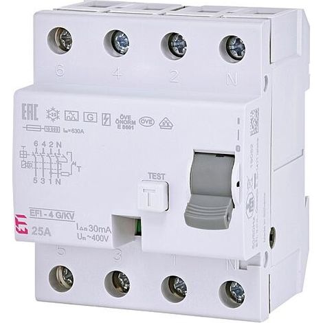 Interrupteur FI EFI-4, 4 poles 63A, 30mA, type A, a retardement