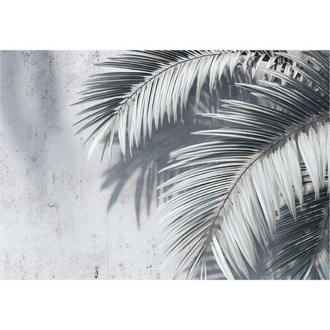 Fototapete Palmenblätter Beton – Moderne Großformat Wandtapete 250x175 cm – Für Wohnzimmer & Schlafzimmer