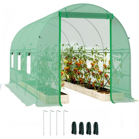 Serra tunnel 4x2x2 m, 6 finestre a rete, porta zip a rotolo, anti-UV, per patio - IROVAMI