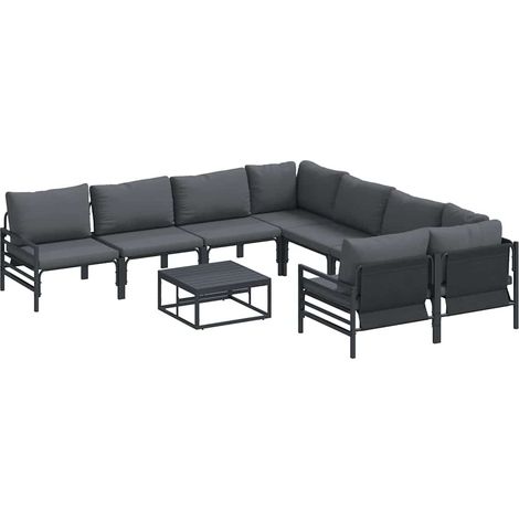 Maison Exclusive - Conjunto de sofás de jardín 9 uds. Negro Acero (1/5)