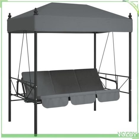 Balancelle de jardin - FAFEICY - 4008901 - Gris foncé - Acier enduit de poudre - 3 places (1/5)