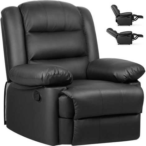 Armchair PU Leather Recliner Chair 110°-160° Manual Reclining Sofa with Padded Backrest Seat Retractable Footrest Black