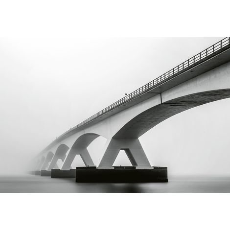 Papier peint panoramique gris & blanc pont | Tapisserie panoramique architecture moderne | Papier peint panoramique 3D idéal salon - 384 X 260 cm (8 pièces) (1/2)