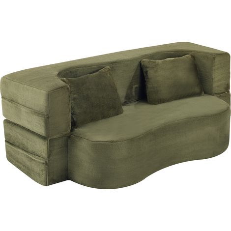 ELVMI Schlafsofa 2-Sitzer faltbar aus Schaumstoff mit 2 Kissen, aus Kurzplüsch, Grün (1/4)