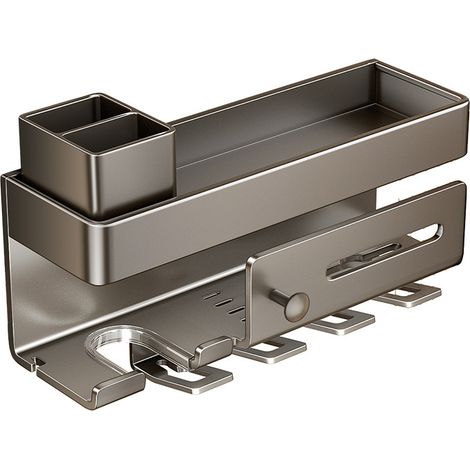 Porte-brosses à dents gris canon luxueux avec 4 verres sans perçage (1/4)