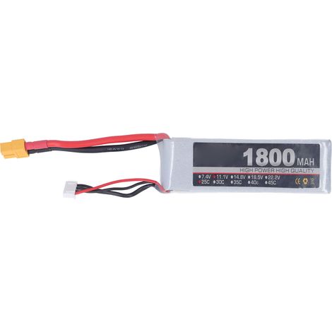 Batterie LiPo 11.1V 3S 1800mAh 25C pour Modèles RC - Voiture, Avion, Hélicoptère avec Connecteur XT60