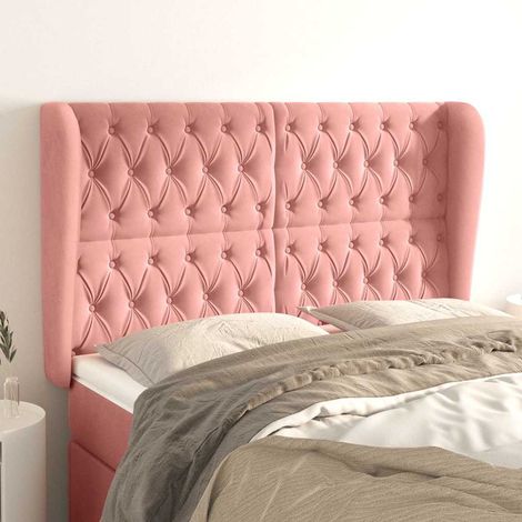 Tête de lit avec oreilles en velours rose, hauteur réglable, 163 x 23 x 118/128 cm - PANGIVO (1/5)