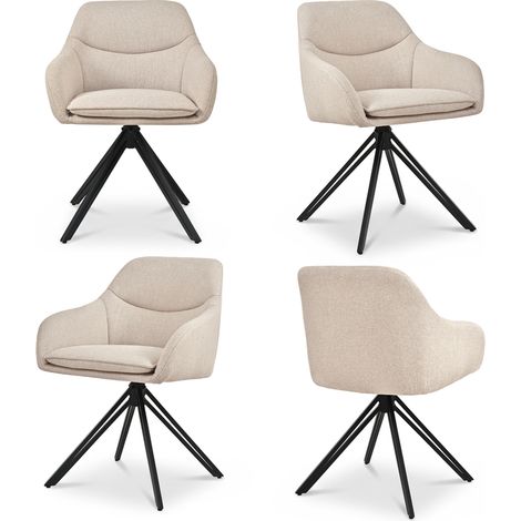 Bon Furni Webstoff Esszimmerstuhl Beige, 4er, 360° drehbar, dick gepolstert, ergonomisch mit Armlehnen