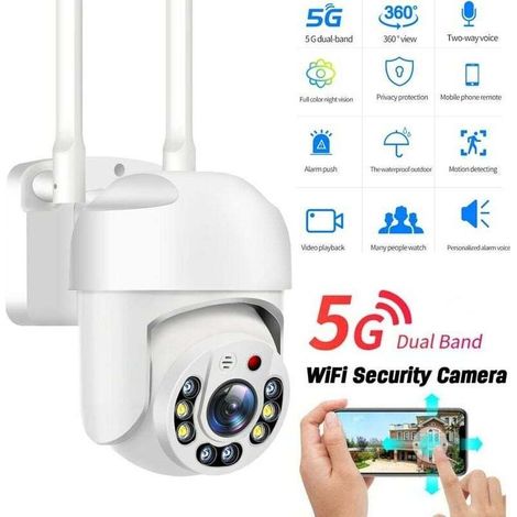 Caméra de surveillance HD 5G WiFi – Interphone bidirectionnel – Contrôle PTZ avec rotation 275°/95° – Vision nocturne – Détection de mouvement (1/5)