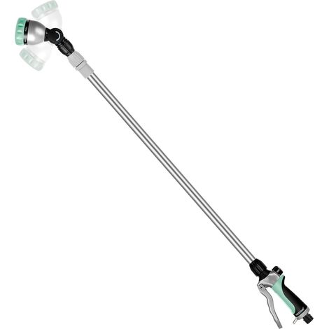 Metal Garden Watering Gun, Telescopic Tube 91-152 cm 180° Swivel Head with Flow Control, 7 Spray Modes, Suitable for Hanging Flowers and Shrubs