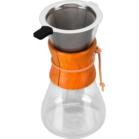 Cafetière bambou 550ml avec verseuse en verre, cafetière classique résistante à la chaleur, filtre à café intégré pour infusion. (1/5)