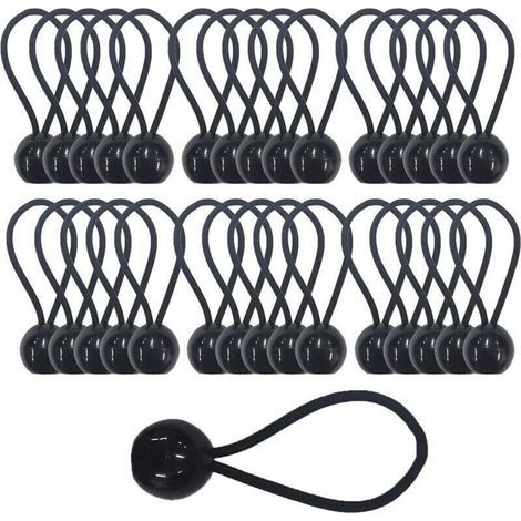 30 cuerdas elásticas de 4 mm con bolas, tensores resistentes para lonas de camping, tiendas de campaña, pancartas y toldos, extensión extrafuerte. (1/4)