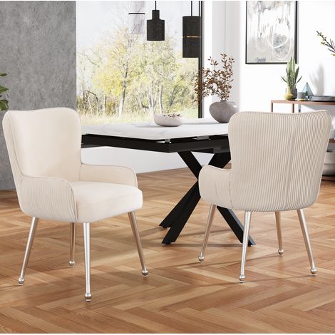 seduta sedia sala da pranzo con braccioli velluto beige OKMYHOME (1/5)