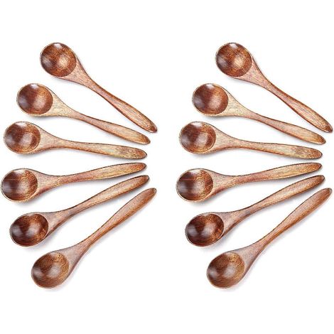 Petites cuillères en bois, 12 cuillères à café en bois pour la cuisine, petites cuillères à épices, mini cuillères à miel en bois pour un usage quotidien - JBMEDIA (1/4)