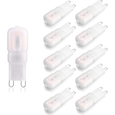 Lot de 10 ampoules LED G9, LED G9, lumière chaude 3000 K, équivalent 3 W 30 W lampes halogènes, non dimmable, 360 degrés, AC 220 V [Classe énergétique A+] [Classe énergétique E] (1/5)