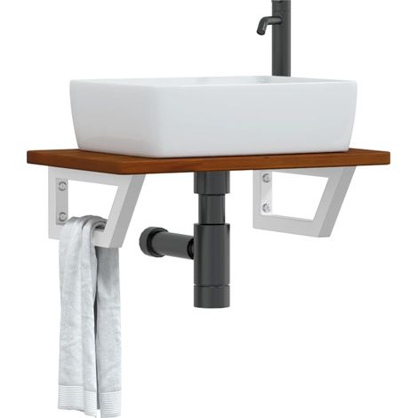 Estante de lavabo de pared de acero y madera maciza de roble vidaXL