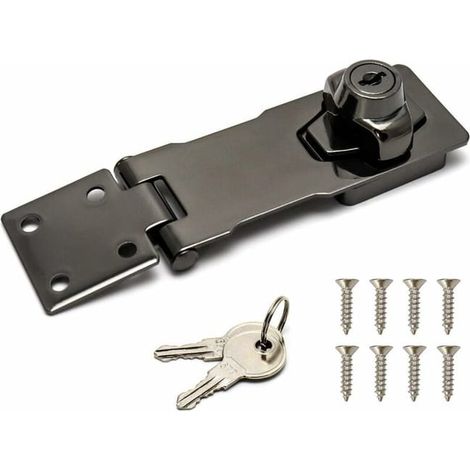 Cerradura de seguridad, 10 cm (4"), dispositivo de cierre con llave y tornillos para puerta principal, puerta de garaje, color negro. (1/5)