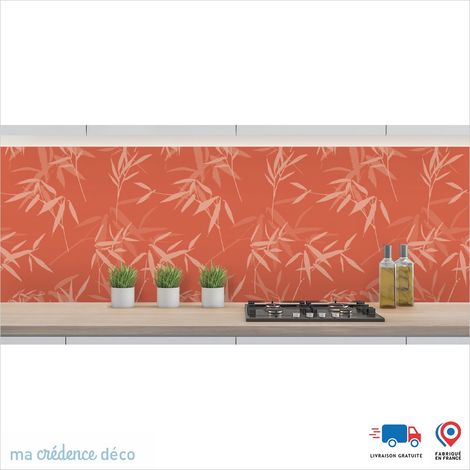 Crédence : Feuilles et bambou 2 - Couleur Rouge saumon - Alu composite - 120 - 60 (1/3)