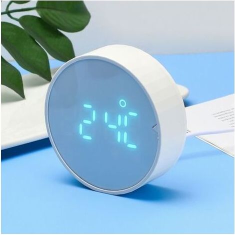 Réveil Horloge Intelligente Minuterie Mini Ronde Petit Réveil LED Numérique blue (1/4)