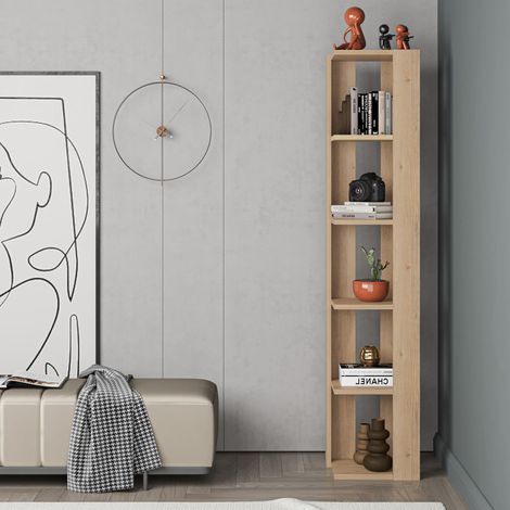 Decortie – High corner bookcase 161cm – Modern oak shelving unit – 5 spacious shelves for books and decor – Perfect for small spaces (1/5)