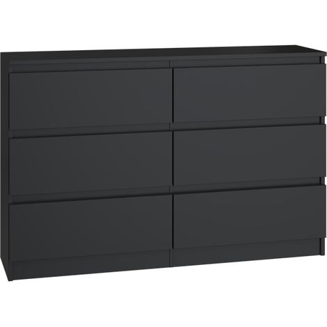 Commode enfant Malwa M6/120 en noir – Dimensions 120x30x75 cm – Panneaux de particules laminés – 6 tiroirs sur guides à rouleaux – Onlywood