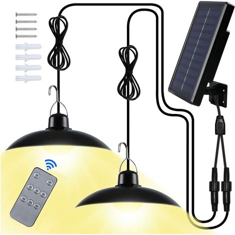 Lampe Solaire Extérieur, Double Tête IP65 éTanche Lustre Solaire avec Télécommande pour Jardin/Pergola/Balcon/Terrasse(Blanc Chaud) (1/5)