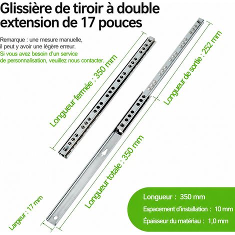 Glissières de tiroir miniatures à billes 17 mm bidirectionnelles en acier 342 mm lot de 2 342mm 400 g – Livraison gratuite