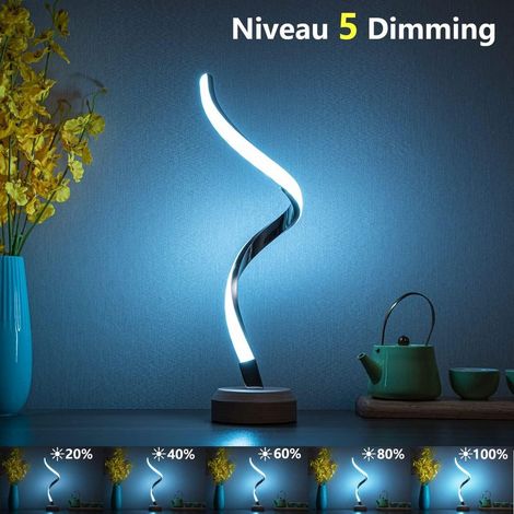 GROOFOO RGB Lampe de Chevet en Bois Dimmable Romantique Multicolore,1pc Lampe de Table LED Moderne avec Variateur de Câble,Lampe de Lit Spirale en Métal Nordique Salon Chambre à Coucher USB 5V (1/4)
