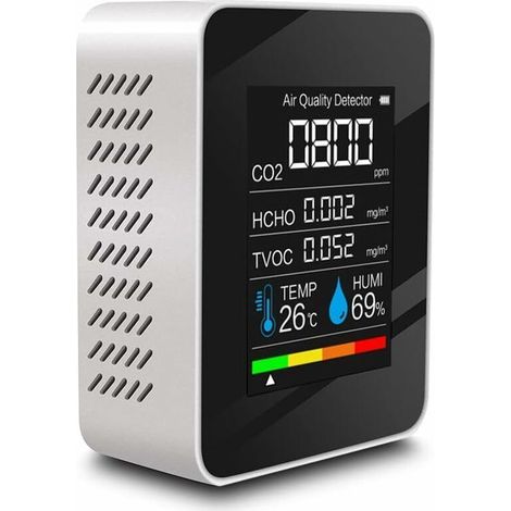 Air Quality Detector Multifunctional CO2 Tester with Carbon Dioxide TVOC HCHO Value Electricity Quantity Temperature Humidity Display Function (White) (1/5)