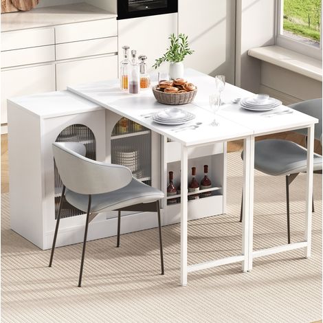 FLORAGRACE Table 121.5 x 40 x 76.7 cm en MDF blanc de bar extensible 360° avec rangement et portes (1/5)