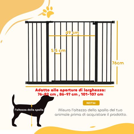 Barrière extensible pour chien avec vis jusqu'à 147 cm, large ouverture, construction en métal et plastique, 76 cm de haut, noire. (1/5)