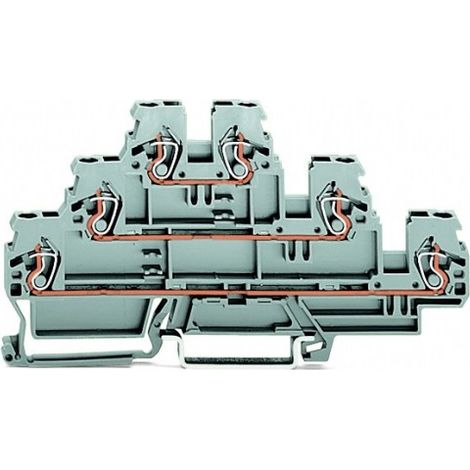 Bloc de jonction grise 6 entrées 2.5mm² à 3 étages borne de passage (à l'unité) pour rail 35x15 et 35x7.5 Cage Clamp Wago