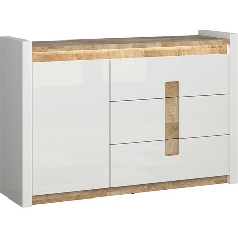 Buffet 1 anta 3 cassetti Helios bianco e marrone 96,5cm