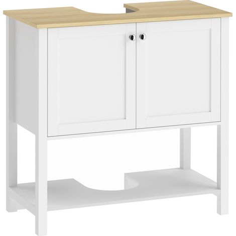 HOMCOM Under Sink Bathroom Cabinet with 2 Doors, Open Shelf, White (1/5)