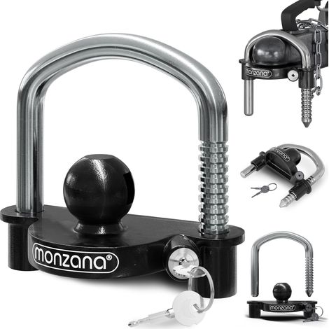MONZANA® Trailer Lock for Standard 50mm Trailer Coupling  Easy Installation Anti-Theft Protection  Secure Caravan Hitch Lock  2 High Security Cruciform Keys  Solid Steel  Black