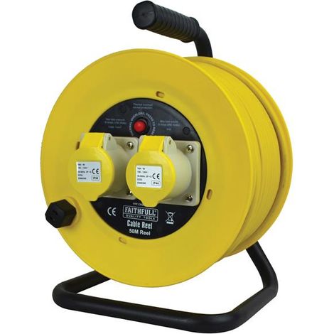 Faithfull Power Plus CR5016-TB Open Drum Cable Reel 110V 16A 2-Socket 50m (1.5mm Cable) FPPCR50ML