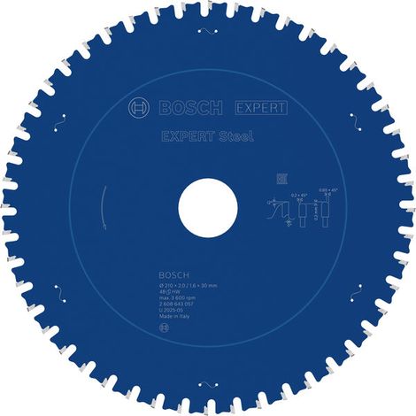 Bosch 2608643057 Circular Saw Blade Expert for Steel, 210mm x 30mm x 2.0mm, 48 Teeth, Blue
