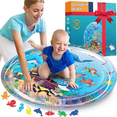 Tapis Eau Bebe Eveil Sensoriel XXL - Jeux Bebe 0-3 Mois Tummy Time - Tapis D Eau Bebe Aquarium - Tapis Eveil Bebe XXL - Jeux D Eveil Bebe 0-6 Mois (1/3)