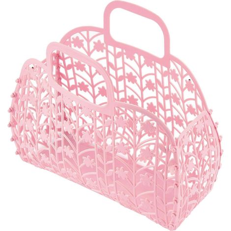 Panier de rangement creux pour salle de bain, panier de douche amovible, panier de bain en plastique, panier à provisions, rangement familial rose (1/5)