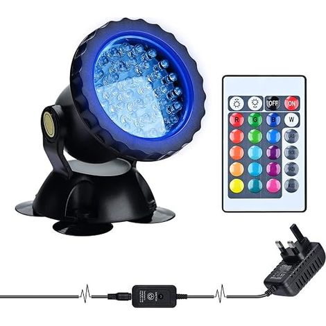 RGB Floodlight, Underwater Lighting for Fish, IP68 Waterproof Adjustable Angle Lamp with Remote Control for Garden, Pond, Swimming Pool, Fountain (1/5)