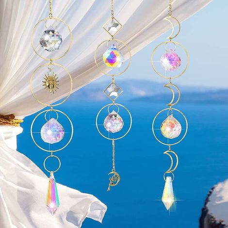 Sonnenfänger, Set mit 3 klaren Kristall-Sonnenfängern, Regenbogen-Prisma-Kristall-Sonnenfänger, Kristall-Anhänger für Zuhause, Büro, Garten, Autodekoration
