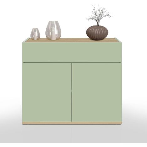 WHOUS Credenza salvaspazio Garda con 2 ante e 1 cassetto verde salvia/rovere chopin 80,9x35x70 cm (1/5)