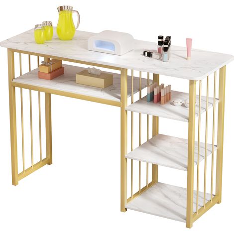 Couchtisch, Maniküretisch, 5 offene Ablagen, Platte mit Marmorstruktur (L/B/H: 100×40×76cm). (1/5)