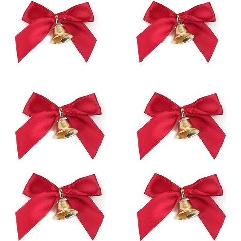 Lot de 6 décorations de Noël : nœuds rouges pour guirlande, petits nœuds pour sapin, nœuds papillon de 6 cm avec clochettes, C (1/5)