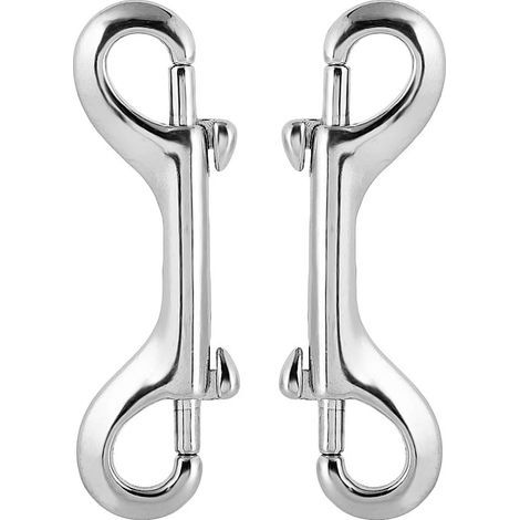 Mousqueton double, mousqueton à vis, chaîne, mousqueton à ressort, boucle pour laisse de chien, alpinisme, camping en famille, argent brillant 90 mm, 2 pièces (1/5)