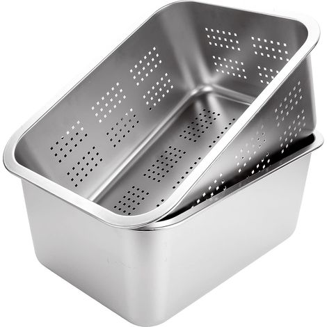 2 Bols à vaisselle, Acier inoxydable 304, Passoire rectangulaire 10L, Lavabo cuisine 36x27x15cm (1/5)