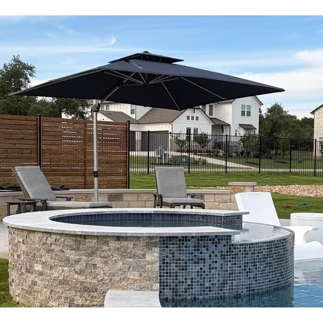 Parasol Déporté Rectangulaire 2,7 x 3,65 m Gris Toit Double Mât et baleines en aluminium, Antirouille et résistants aux rayures, Manoeuvre à manivelle, simple et pratique (1/5)
