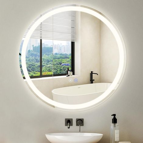 GBLY Specchio da bagno con illuminazione - Specchio da bagno a LED rotondo da parete IP44 con interruttore touch e funzione antiappannamento Specchio illuminato 70 cm dimmerabile 3000K-6500K