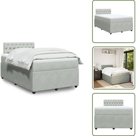 Colchón terciopelo - vidaXL Cama box spring con colchón terciopelo gris claro 120x190 cm - Cama con cabecero